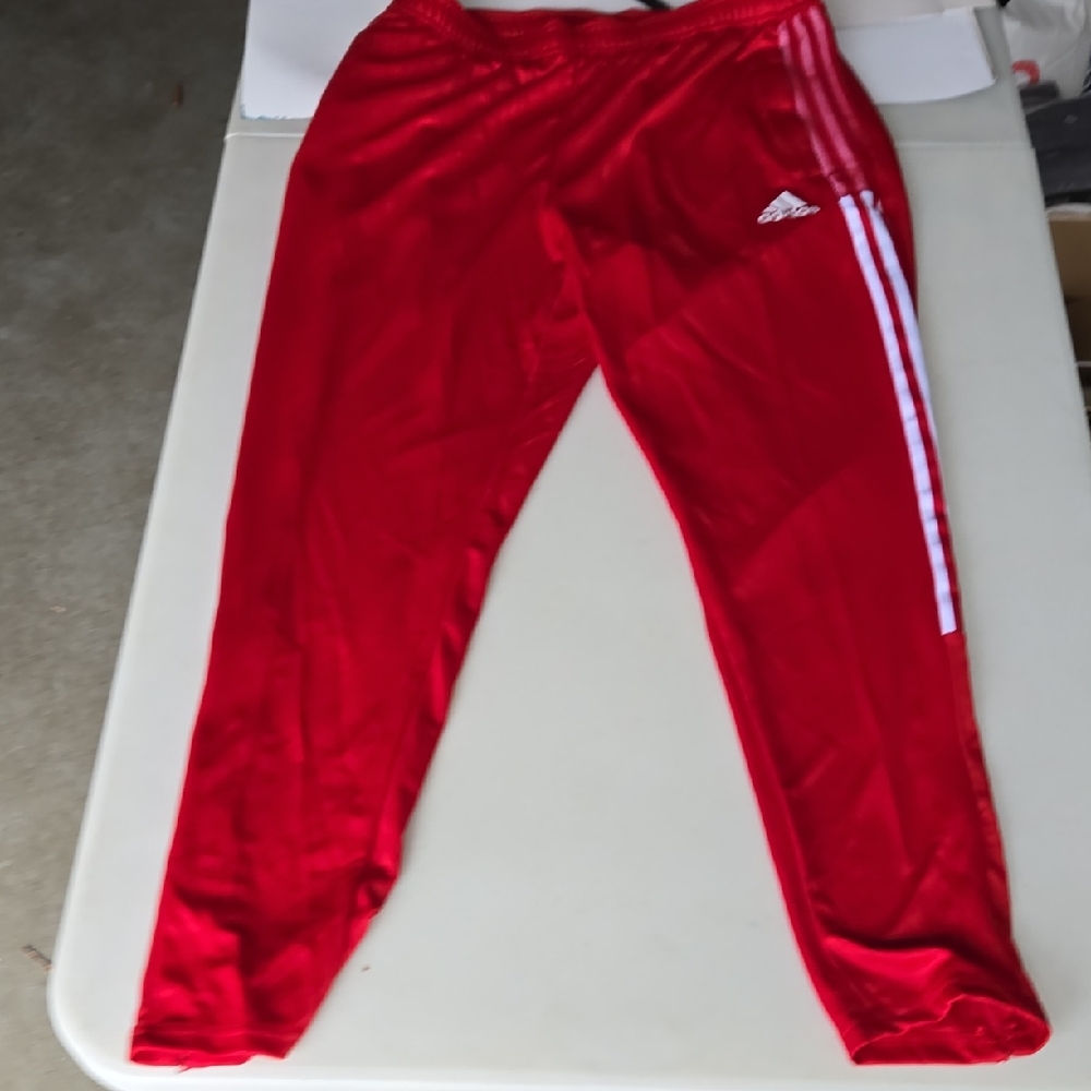 Adidas Mens Red Joggers with White Stripes